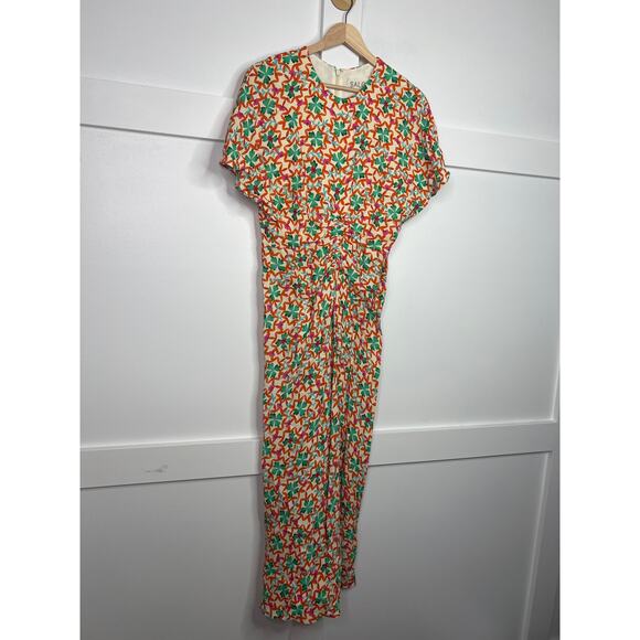 NEW Saloni Scoop Neck Ruched Tiered Marta Short Sleeved Midi Dress Sorel Orange - Picture 3 of 8